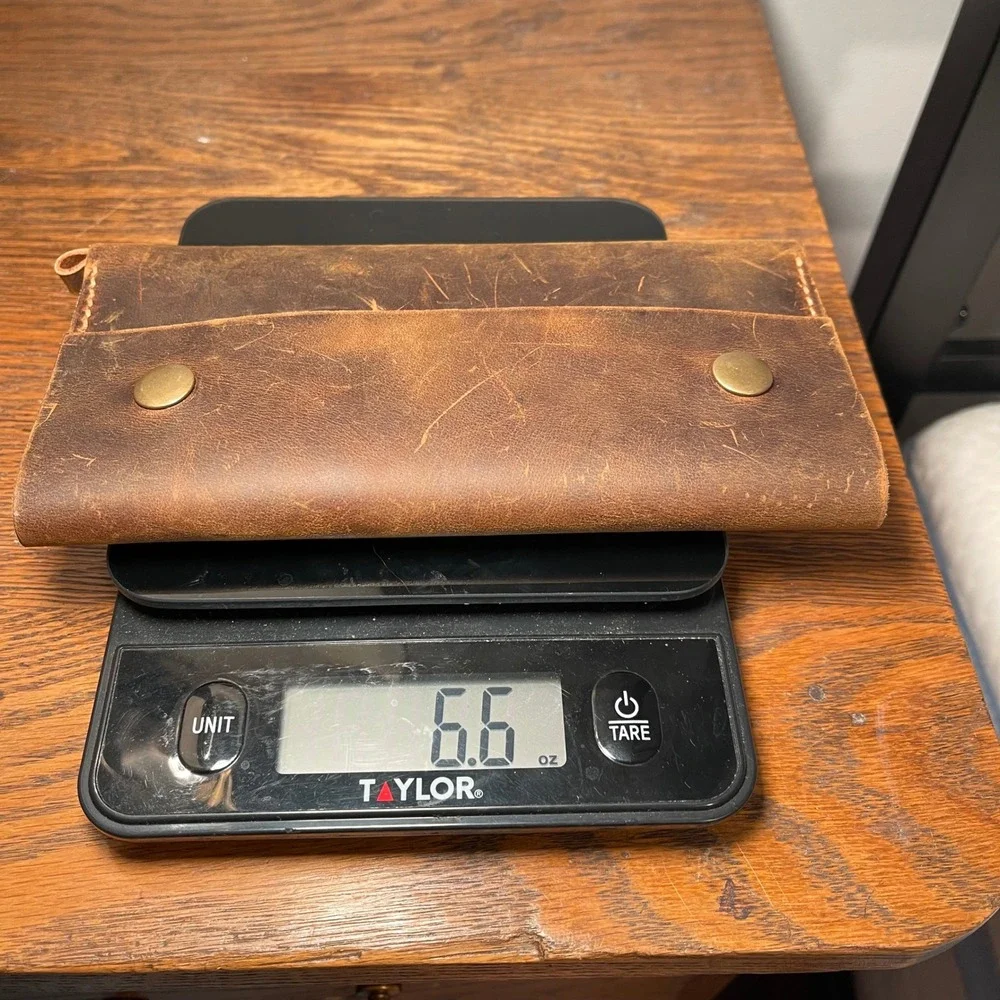 Distressed Genuine Brown Leather Long Wallet Snap Closure Card Holder Zip‎